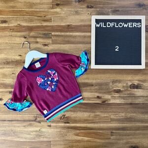 Wildflowers Happy Go Lucky Burgundy Blue Green Key To My Heart Knit Sweater 2